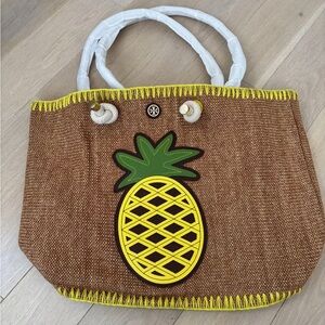 Tory Burch Brown and Yellow Pineapple Tote